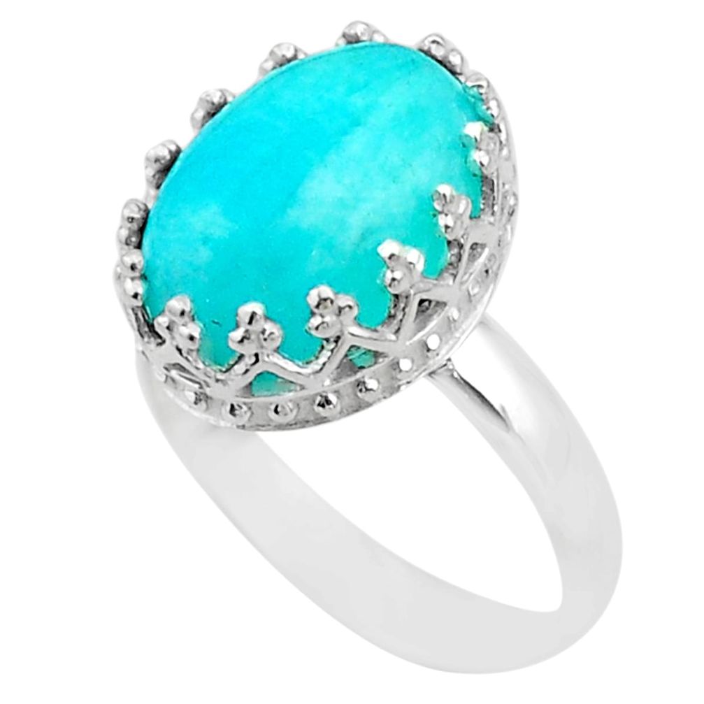 925 silver 6.27cts crown natural green peruvian amazonite ring size 8 t43408