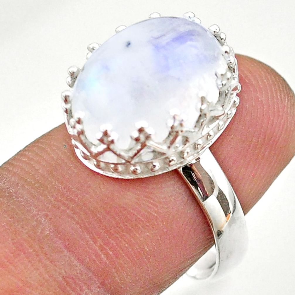 925 silver 5.40cts crown natural rainbow moonstone oval ring size 7 t43417