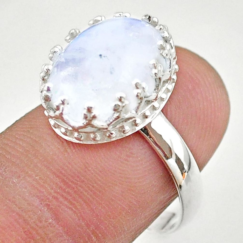 925 silver 5.99cts crown natural rainbow moonstone oval ring size 8 t43418