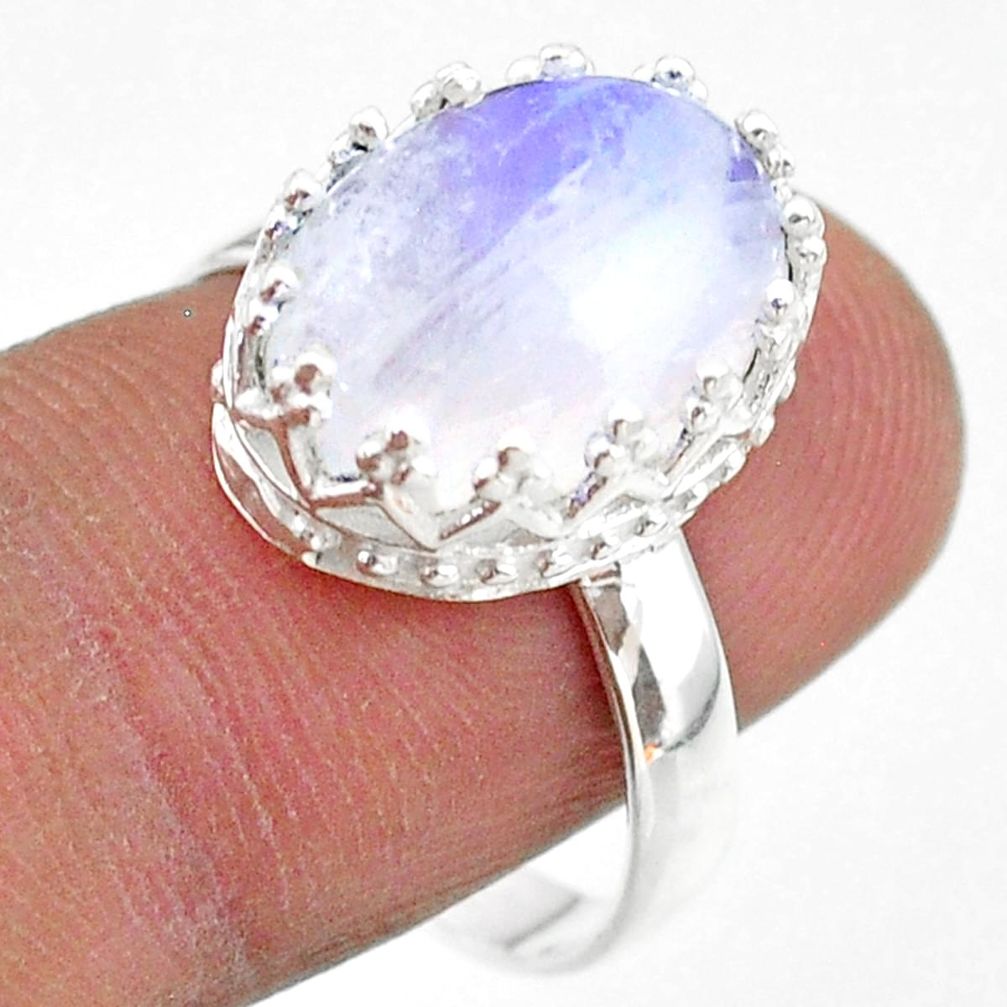 925 silver 6.23cts crown natural rainbow moonstone oval ring size 9 t43379