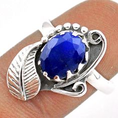 925 silver 4.28cts deltoid leaf natural blue sapphire oval ring size 7.5 t86680