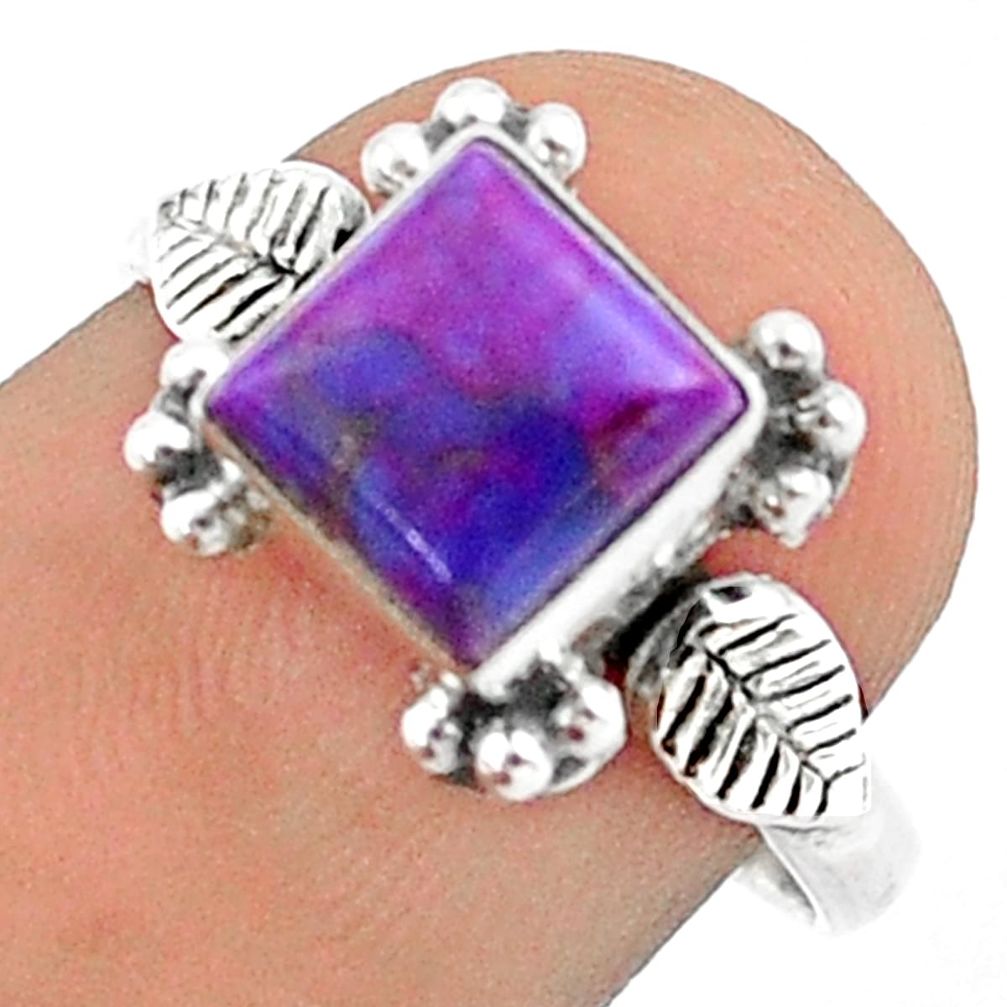 925 silver 2.57cts deltoid leaf purple copper turquoise ring size 7 u21003