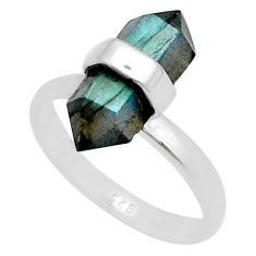 925 silver 6.13cts double pointer natural blue labradorite ring size 8.5 u72780