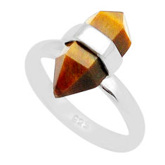925 silver 5.79cts double pointer natural brown tiger's eye ring size 7.5 u72783