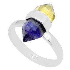 925 silver 5.47cts double pointer natural fluorite ring jewelry size 6.5 u72779