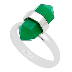 925 silver 6.04cts double pointer natural green chalcedony ring size 6.5 u72772
