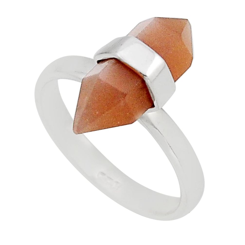 925 silver 5.57cts double pointer natural pink moonstone ring size 8 y95953
