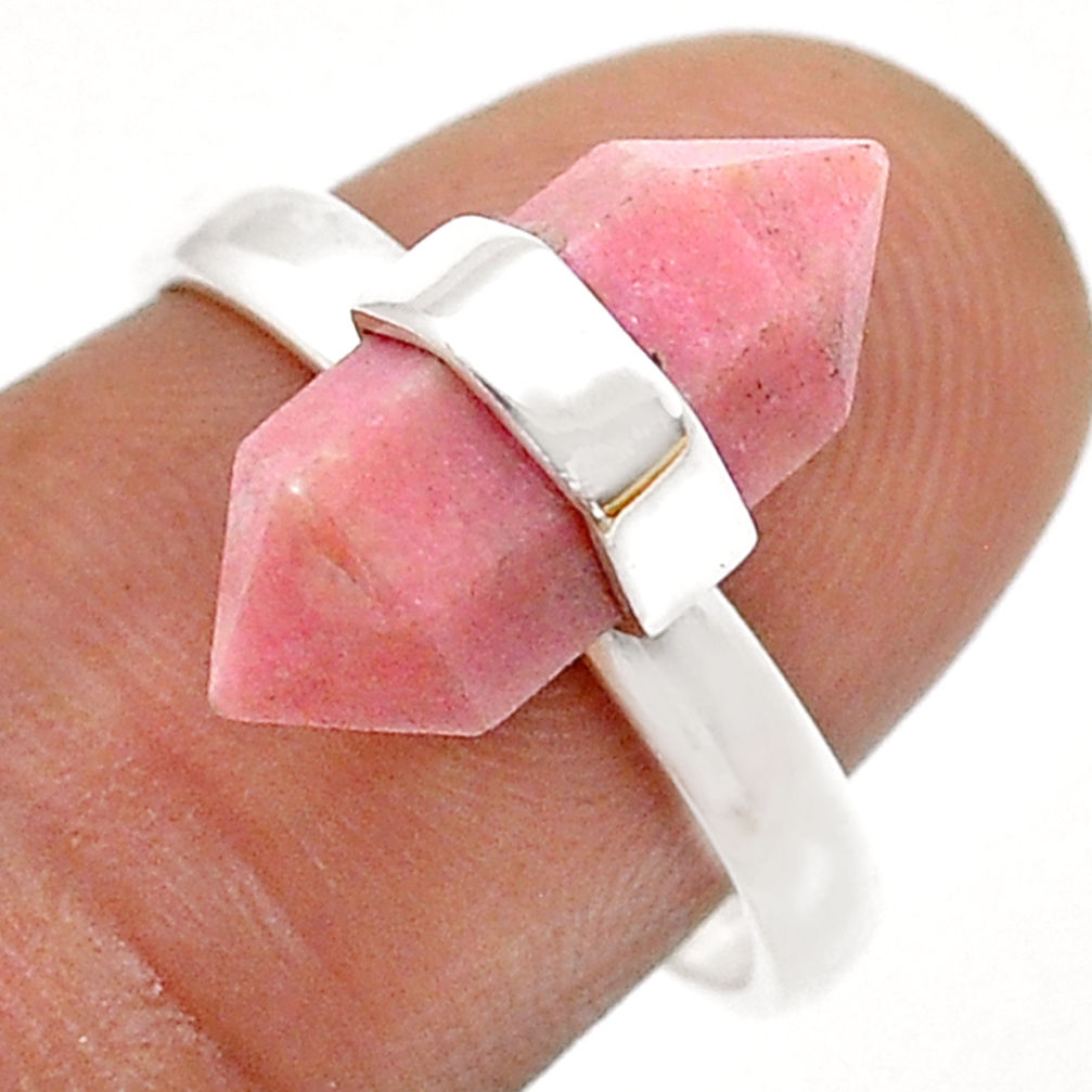 925 silver 6.18cts double pointer natural pink thulite ring size 8 u75299
