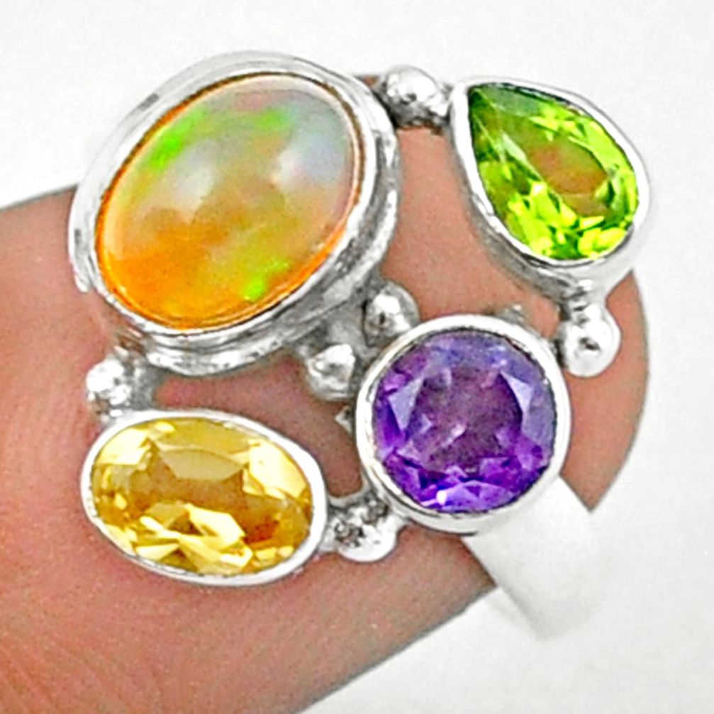 925 silver 5.27cts ethiopian opal amethyst peridot citrine ring size 6.5 u19279