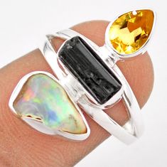 925 silver 8.91cts ethiopian opal tourmaline rough citrine ring size 7 u6700