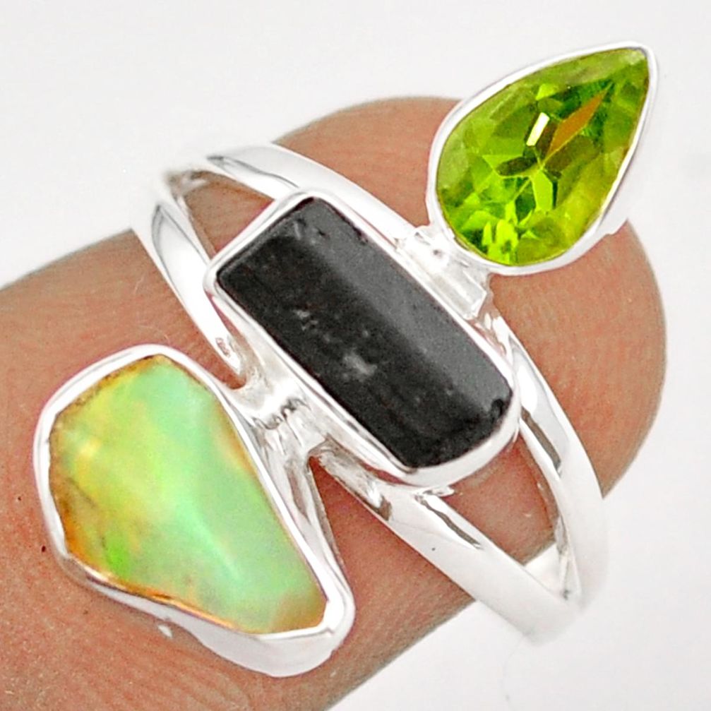 925 silver 8.89cts ethiopian opal tourmaline rough peridot ring size 7 u6685