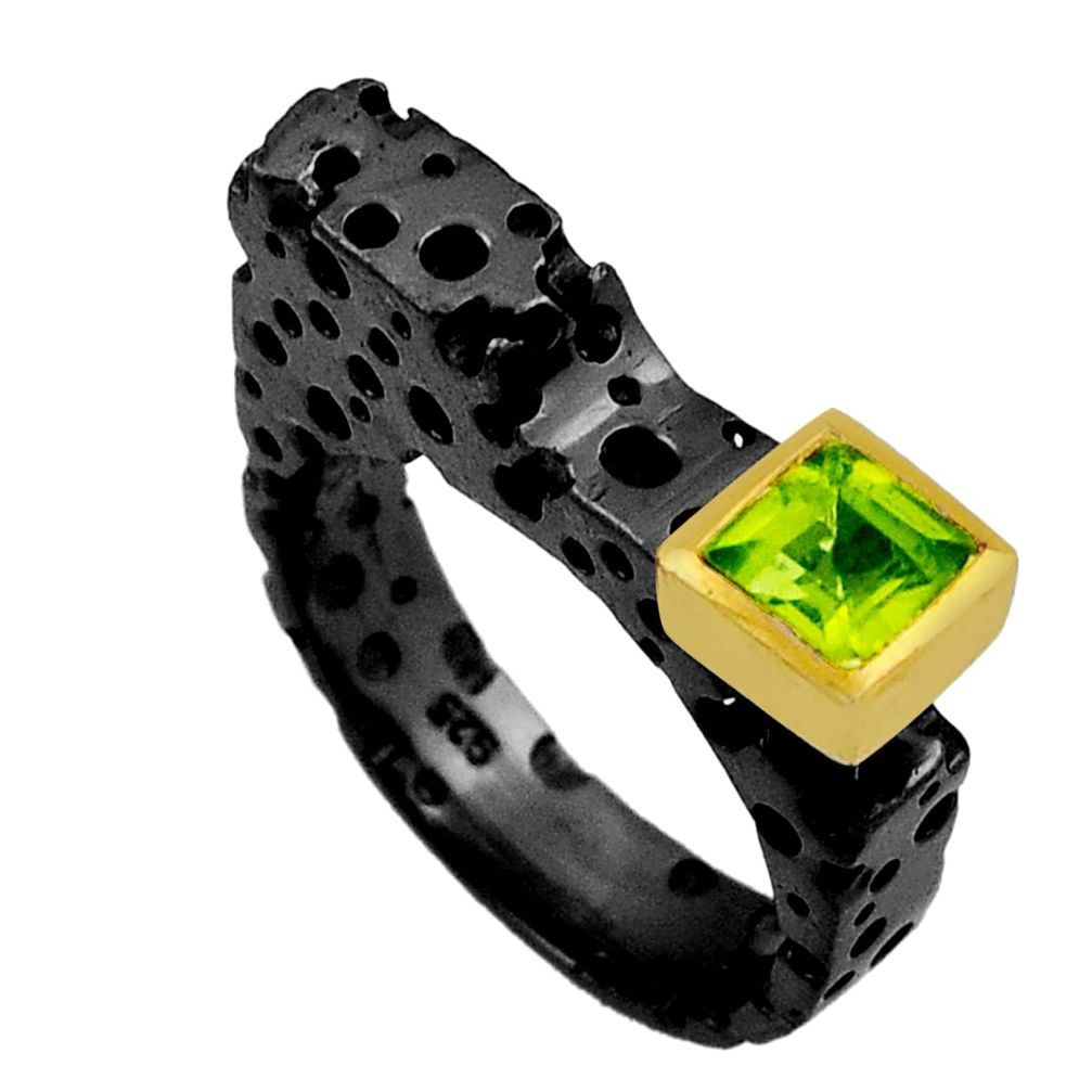 925 silver 1.14cts faceted black rhodium green peridot gold ring size 6.5 n26997