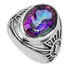 925 silver 6.72cts faceted multi color rainbow topaz oval ring size 7.5 n34369