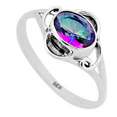 925 silver 2.10cts faceted multi color rainbow topaz oval ring size 6.5 n47263