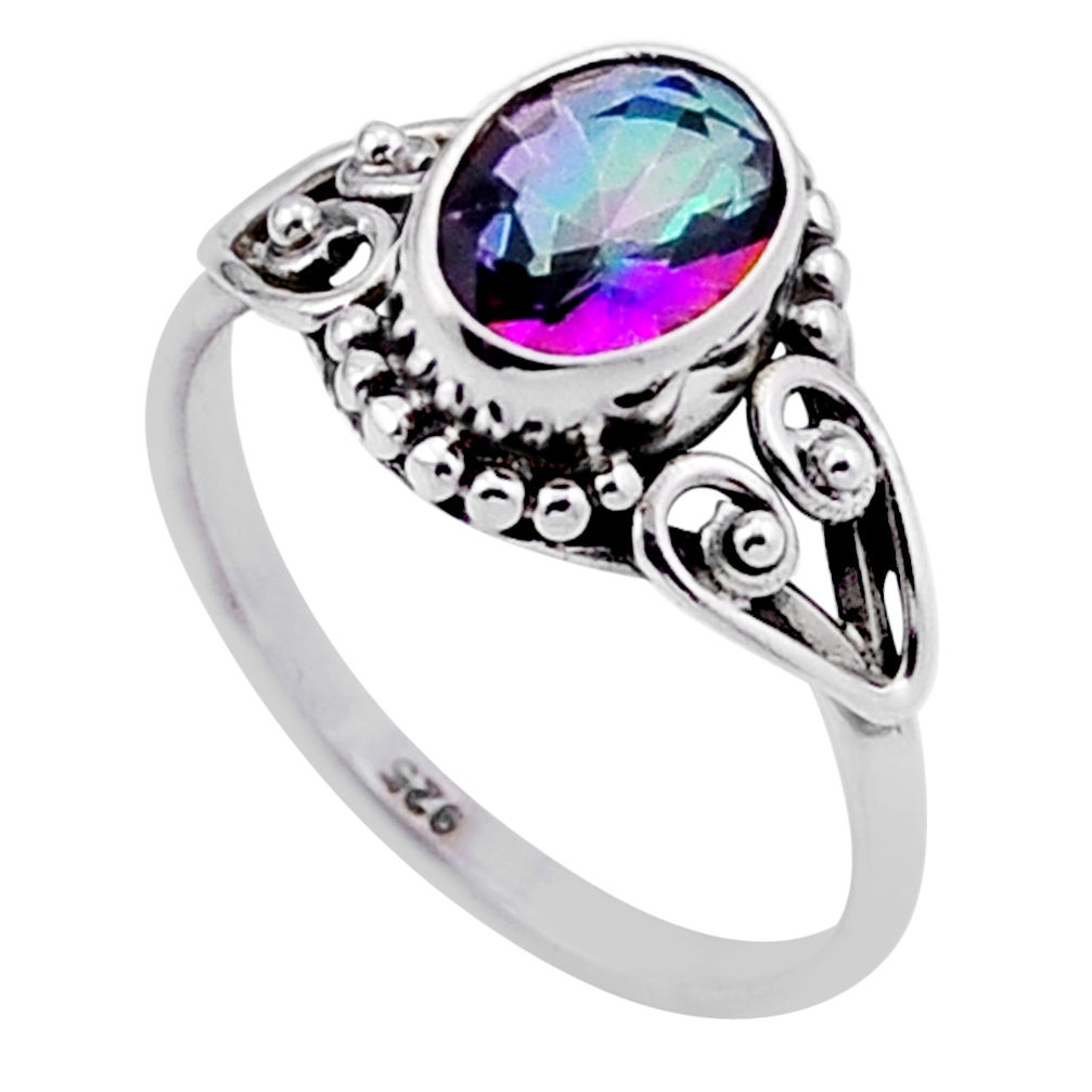 925 silver 1.91cts faceted multi color rainbow topaz oval ring size 7.5 n47849