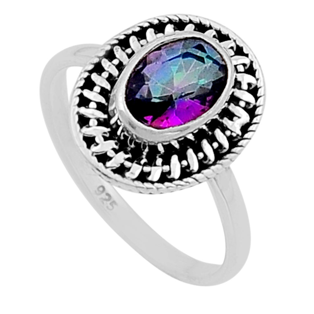 925 silver 2.69cts faceted multi color rainbow topaz oval ring size 6.5 n50742