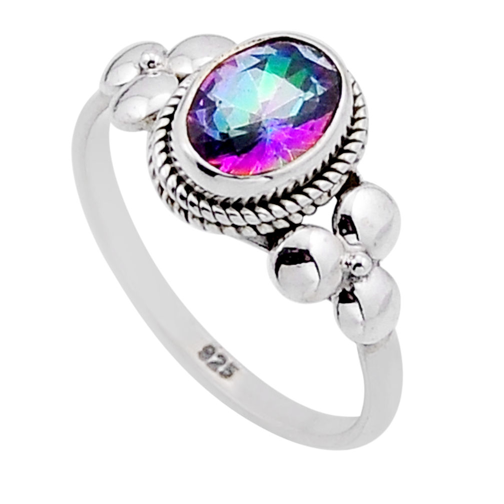 925 silver 2.15cts faceted multi color rainbow topaz oval ring size 7.5 n52636
