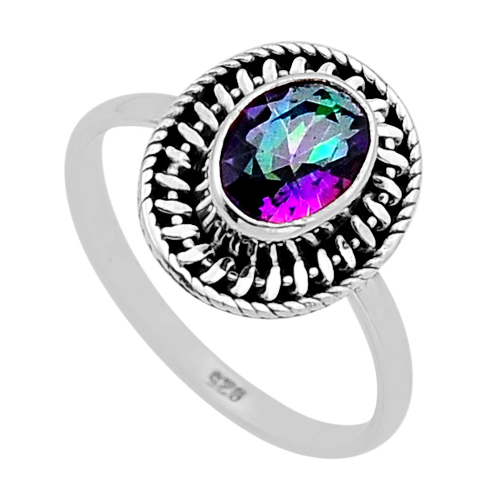 925 silver 1.79cts faceted multi color rainbow topaz oval ring size 7.5 n52690