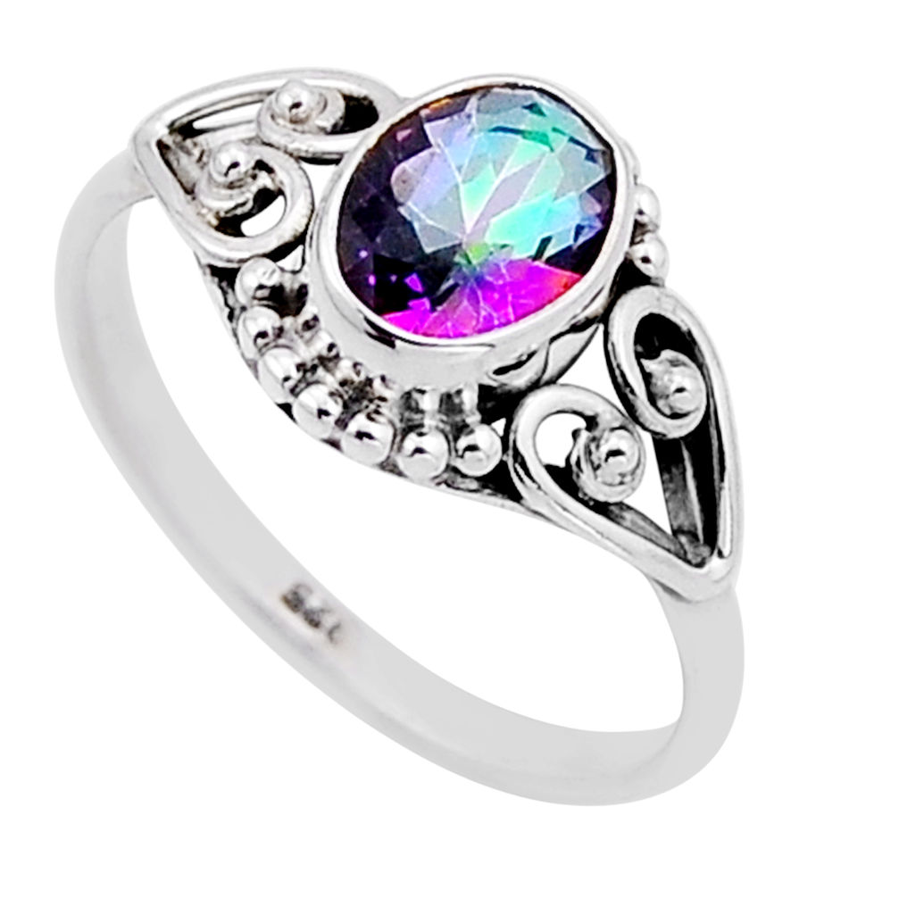 925 silver 1.94cts faceted multi color rainbow topaz oval ring size 7.5 n52916
