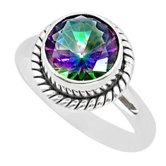 925 silver 4.63cts faceted multi color rainbow topaz oval ring size 7 y16482