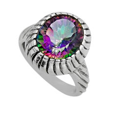 925 silver 5.53cts faceted multi color rainbow topaz oval ring size 6.5 y82795