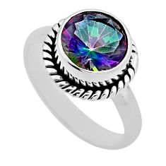 925 silver 4.63cts faceted multi color rainbow topaz round ring size 6.5 n24154
