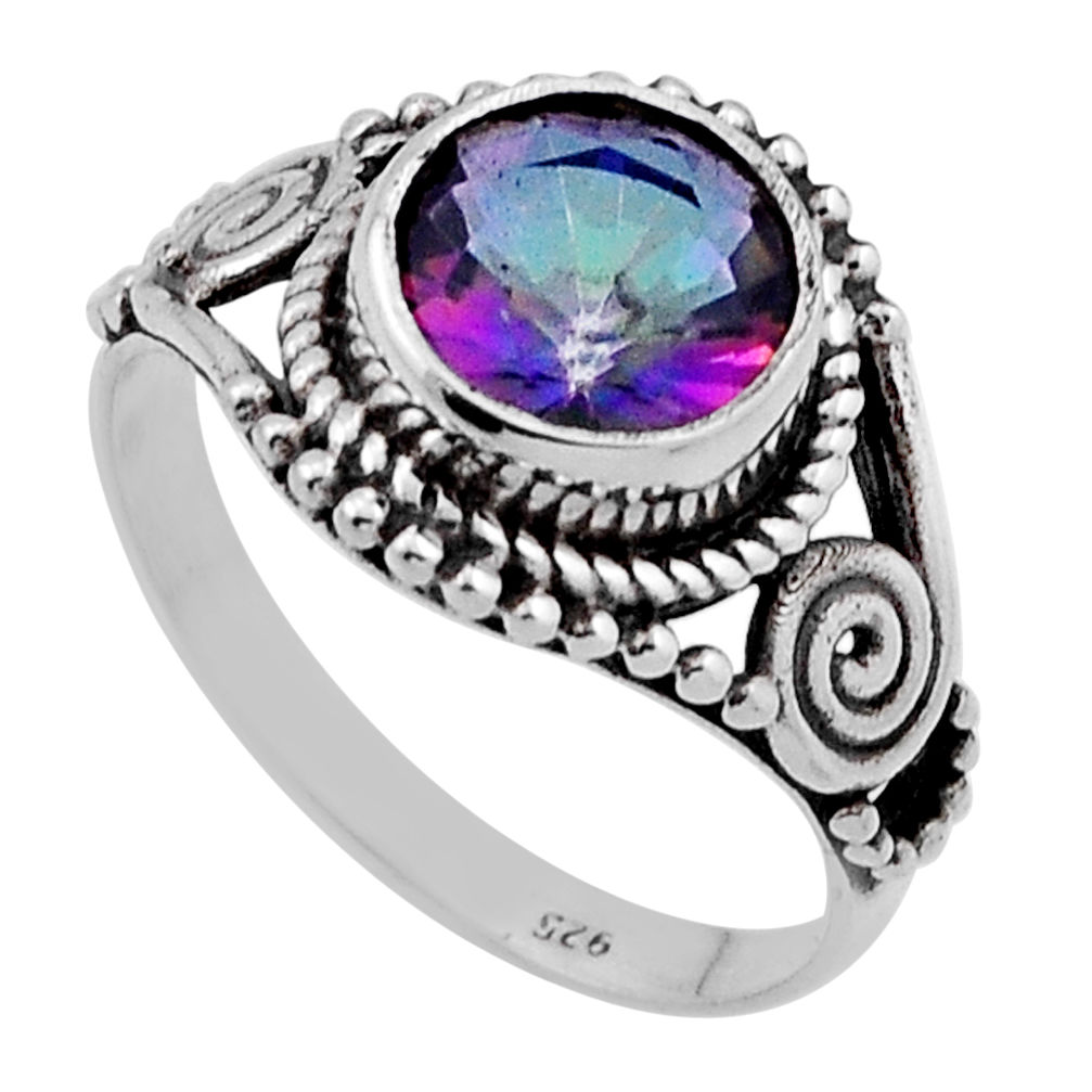 925 silver 3.23cts faceted multi color rainbow topaz round ring size 6.5 n45771