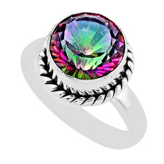 925 silver 5.84cts faceted multi color rainbow topaz round ring size 7.5 y64930