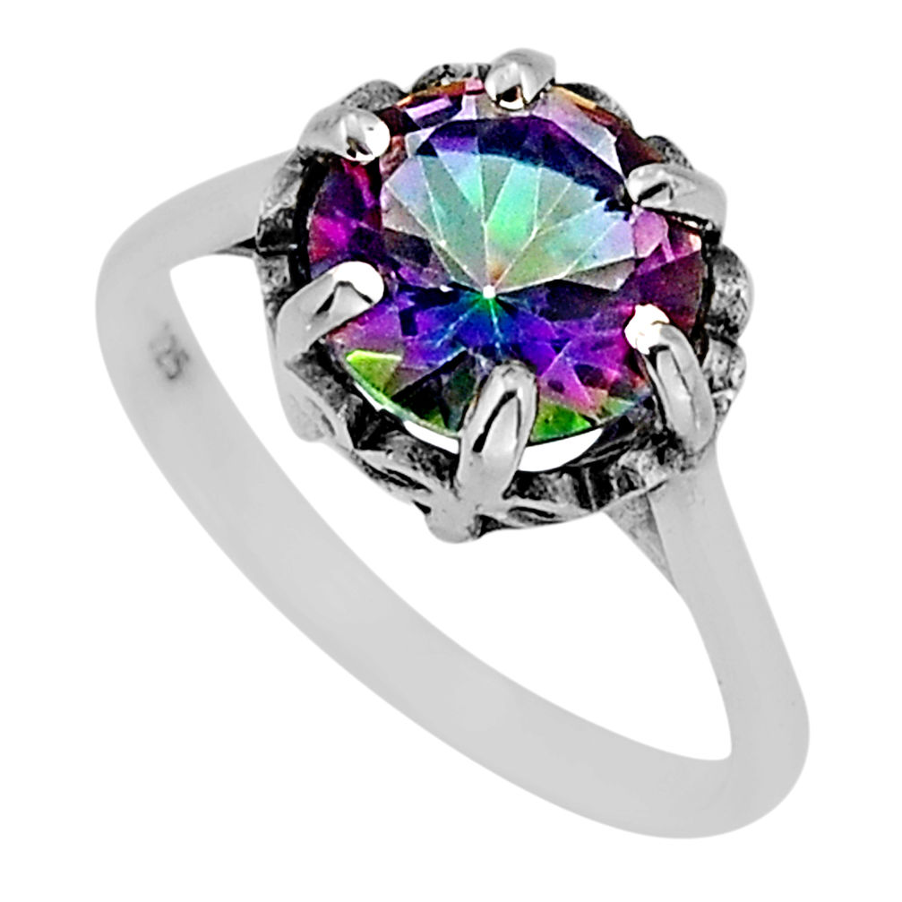 925 silver 4.53cts faceted multi color rainbow topaz round ring size 7.5 y73162