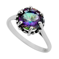 925 silver 3.93cts faceted multi color rainbow topaz round ring size 8.5 y82694