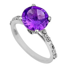 925 silver 5.78cts faceted natural amethyst round white topaz ring size 8 y93880