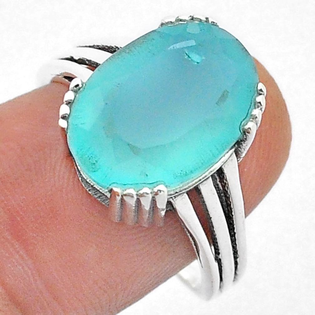 925 silver 6.05cts faceted natural aqua chalcedony oval mens ring size 8 u71615