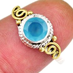 925 silver 0.99cts faceted natural aqua chalcedony round gold ring size 8 y38923