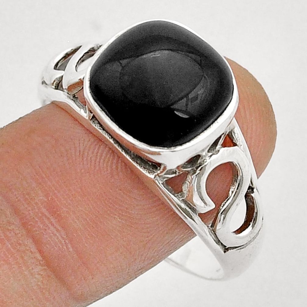 925 silver 5.30cts faceted natural black onyx cushion mens ring size 12.5 u71718