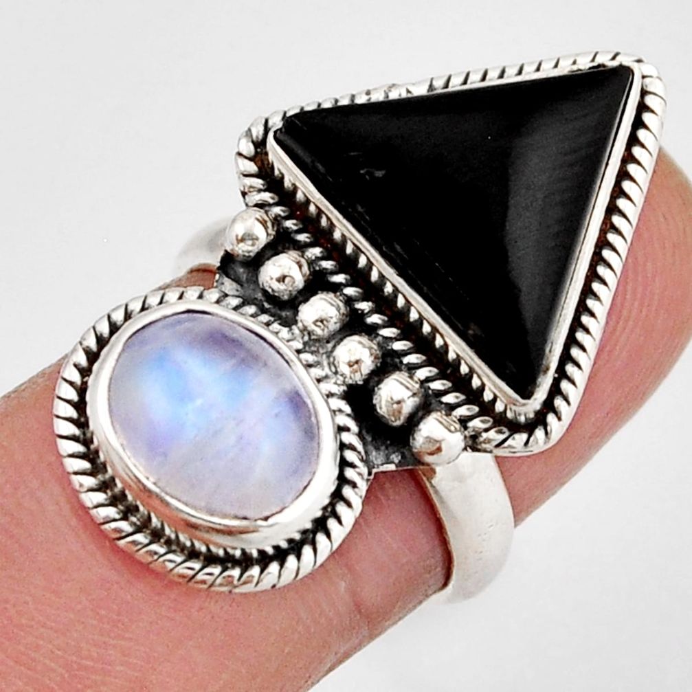 925 silver 13.01cts faceted natural black onyx moonstone ring size 6 y51903