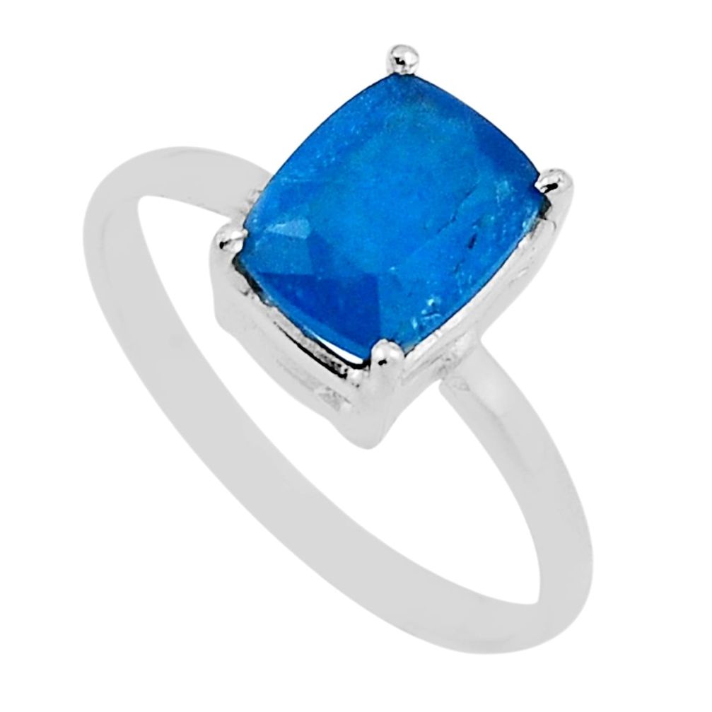 925 silver 3.41cts faceted natural blue apatite (madagascar) ring size 9 n25889