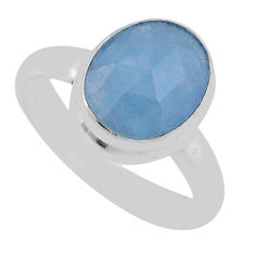 925 silver 4.87cts faceted natural blue aquamarine oval ring size 7.5 n42053