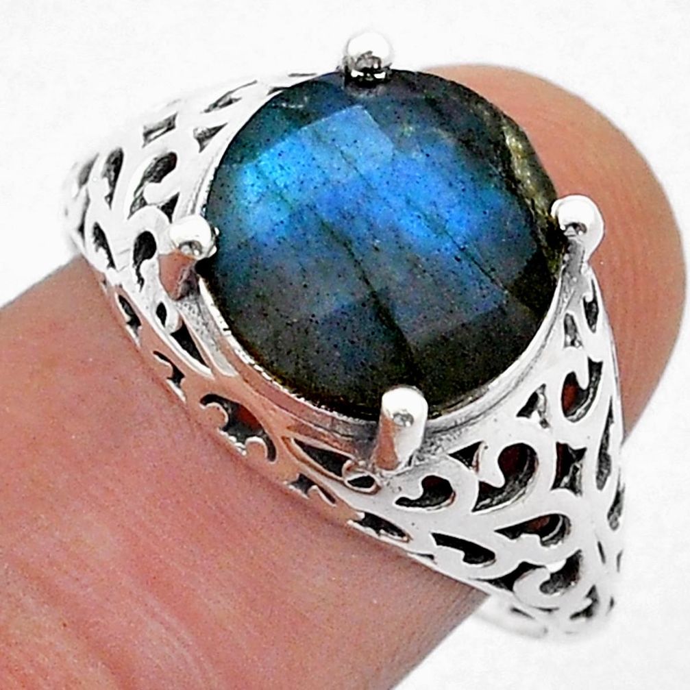 925 silver 5.47cts faceted natural blue labradorite mens ring size 10 u71639