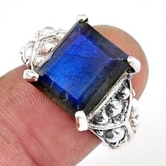 925 silver 4.94cts faceted natural blue labradorite octagan ring size 6.5 y37595
