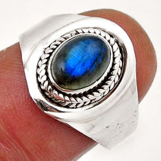 925 silver 2.05cts faceted natural blue labradorite oval ring size 7.5 n40234