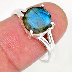 925 silver 4.91cts faceted natural blue labradorite round ring size 8.5 y16672
