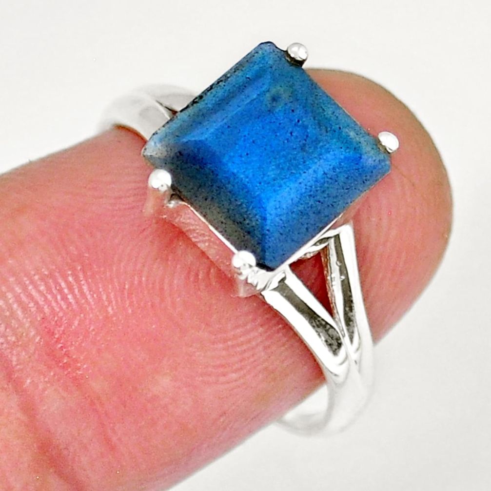 925 silver 4.88cts faceted natural blue labradorite square ring size 7.5 y16674