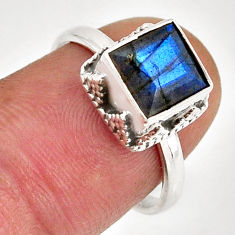 925 silver 2.39cts faceted natural blue labradorite square ring size 6.5 y55279