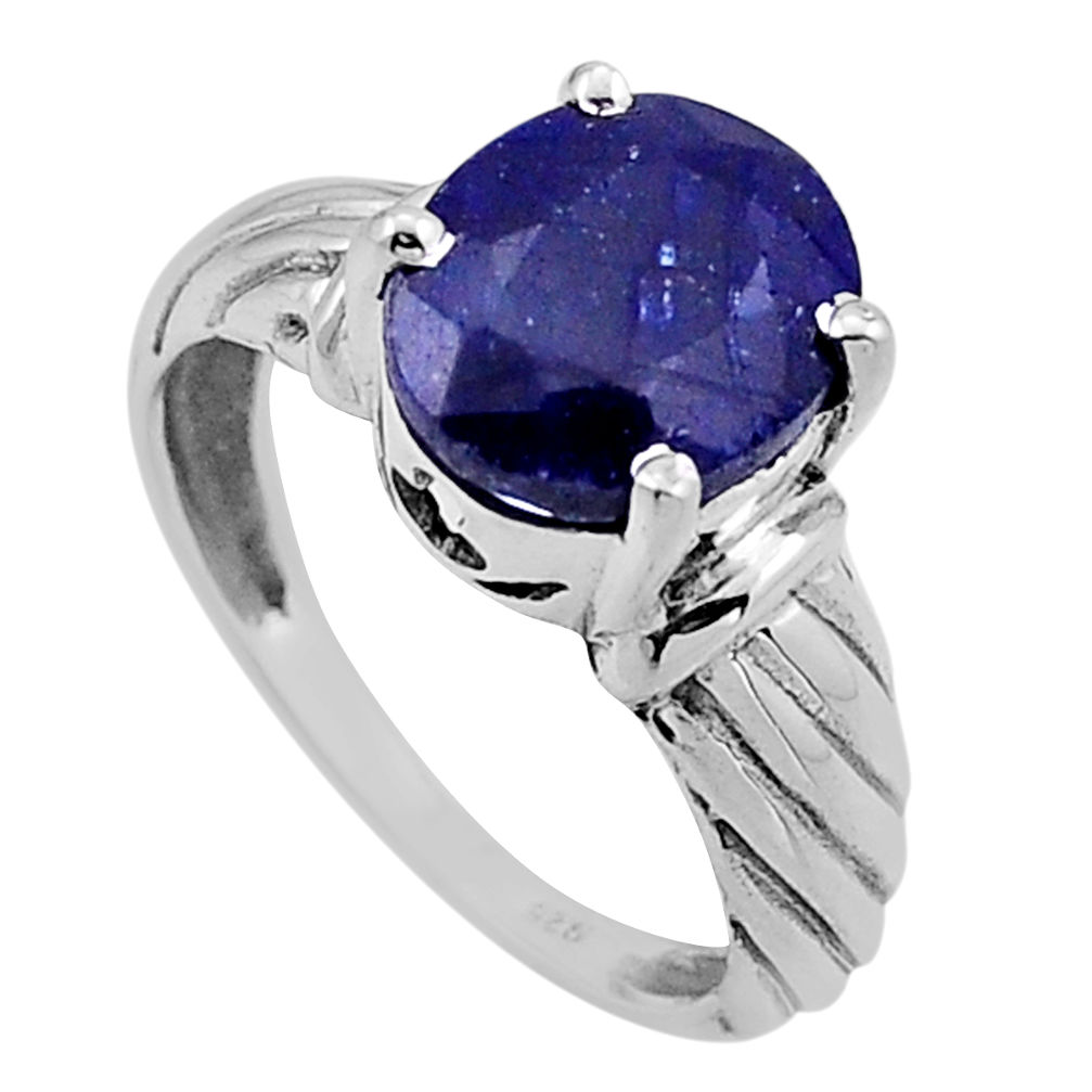 925 silver 5.57cts faceted natural blue sapphire oval ring jewelry size 8 n50946