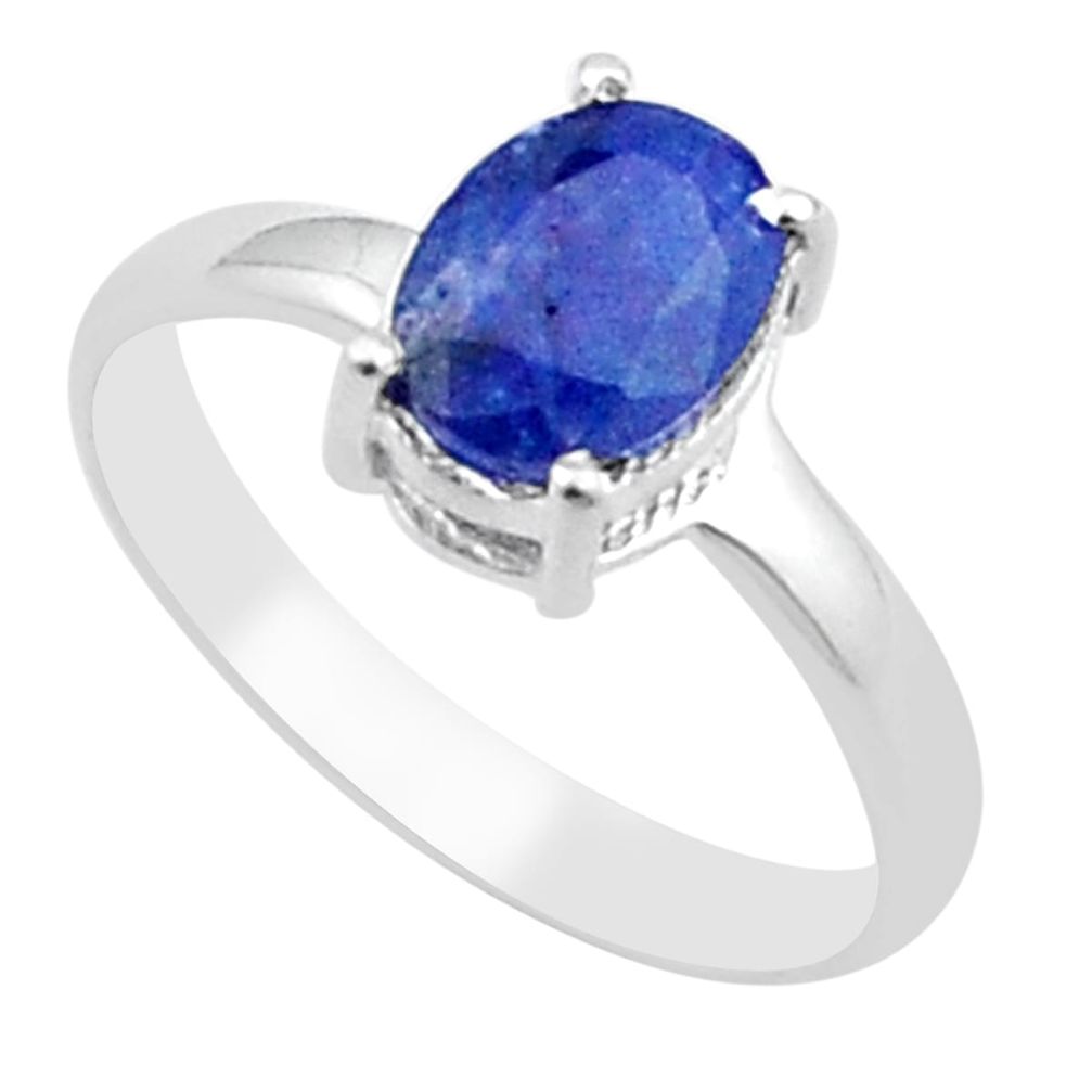 925 silver 2.30cts faceted natural blue sapphire oval shape ring size 7 u35144