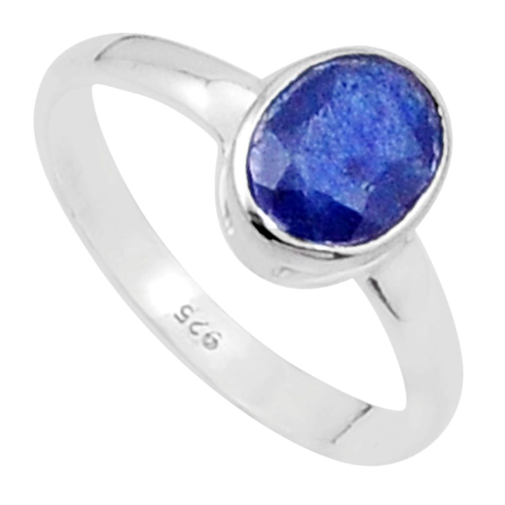 925 silver 2.08cts faceted natural blue sapphire oval shape ring size 7 u35608