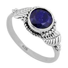 925 silver 2.56cts faceted natural blue sapphire round leaf ring size 6.5 n47462