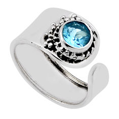 925 silver 1.03cts faceted natural blue topaz adjustable ring size 6.5 n35417