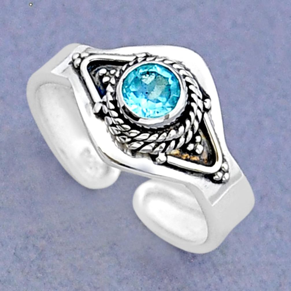 925 silver 0.79cts faceted natural blue topaz adjustable ring size 6.5 y15934