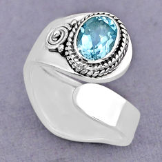 925 silver 2.02cts faceted natural blue topaz adjustable ring size 7.5 y75373
